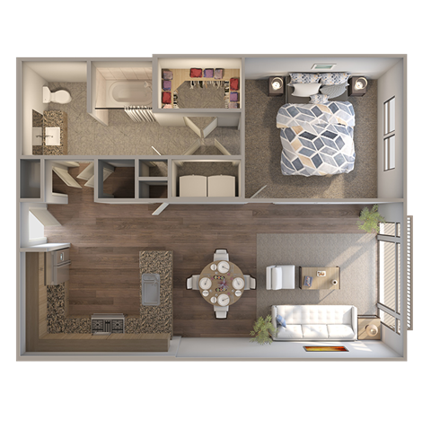 Floor plan for 1 bed, 1 bath, 789 sqft